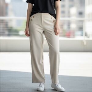 Versona Cream Boot Cut Pants with Gold Buttons